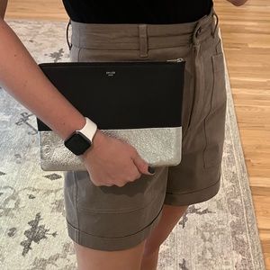 Celine Solo Bi-Color Zip Leather Pouch in Black and Silver